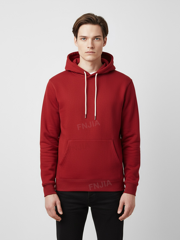 Мужская бордовая толстовка с капюшоном: Контрастные завязки, карман-кенгуру, Повседневная одежда