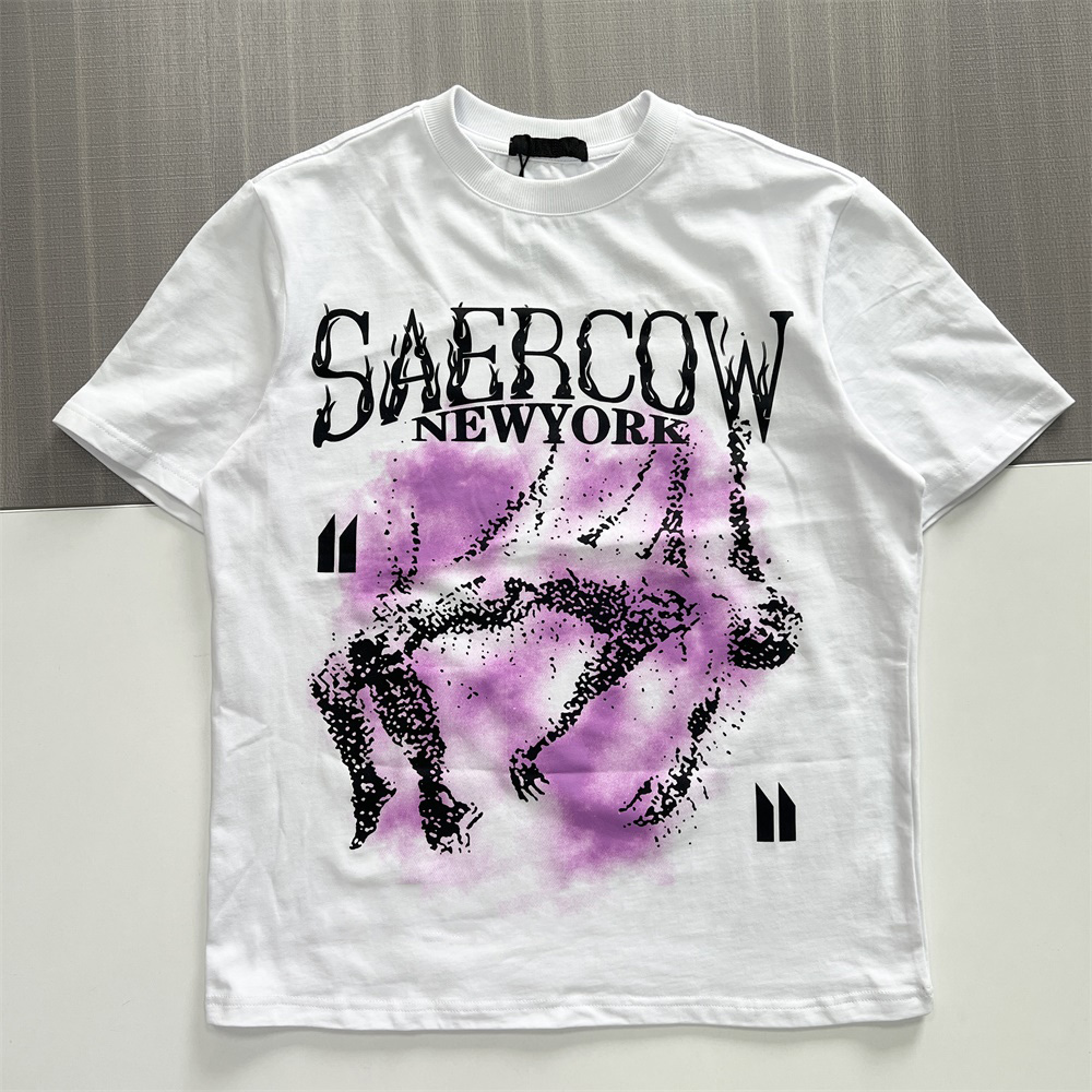 Мужская белая футболка с рисунком: Фиолетовый принт, Повседневная одежда