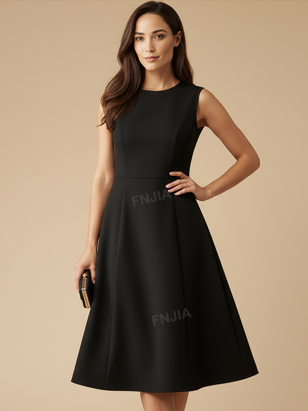 Женское черное платье миди без рукавов расклешенного А-силуэта