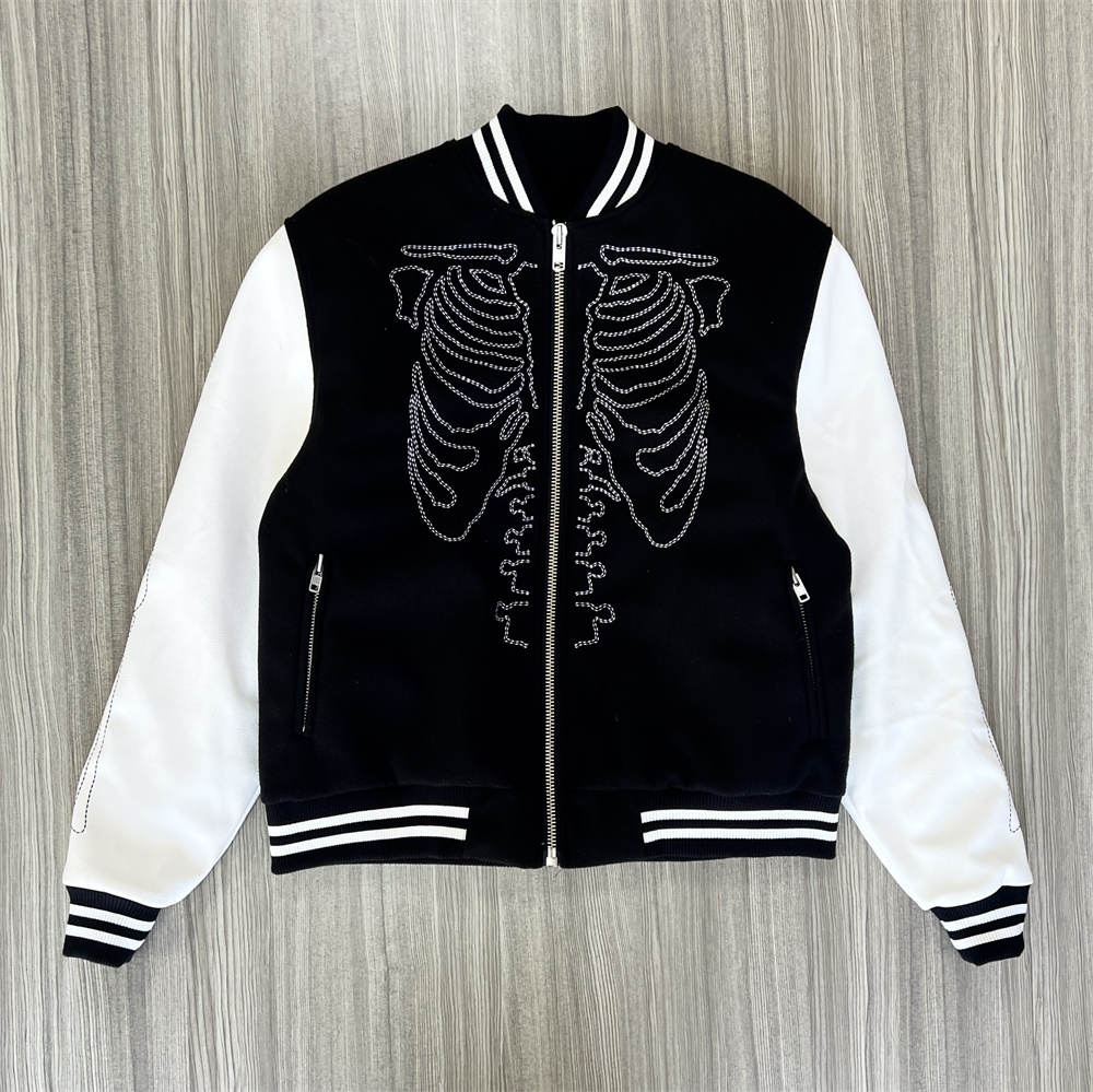 Унисекс Черно-белая университетская куртка: дизайн в виде скелета со стразами, повседневная верхняя одежда