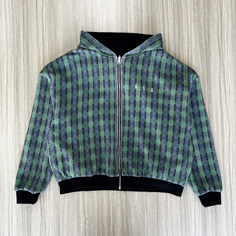 Толстовка в зеленую клетку унисекс на заказ: Застежка на молнию, контрастная отделка, Повседневная одежда