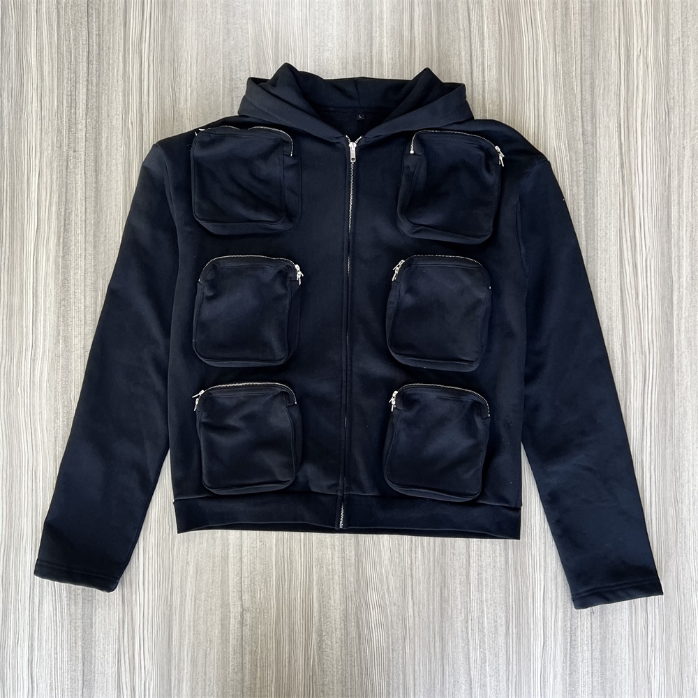 Женская темно-синяя толстовка с капюшоном и несколькими карманами: На молнии, практичный дизайн, Повседневная одежда