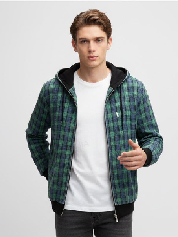Толстовка в зеленую клетку унисекс на заказ: Застежка на молнию, контрастная отделка, Повседневная одежда