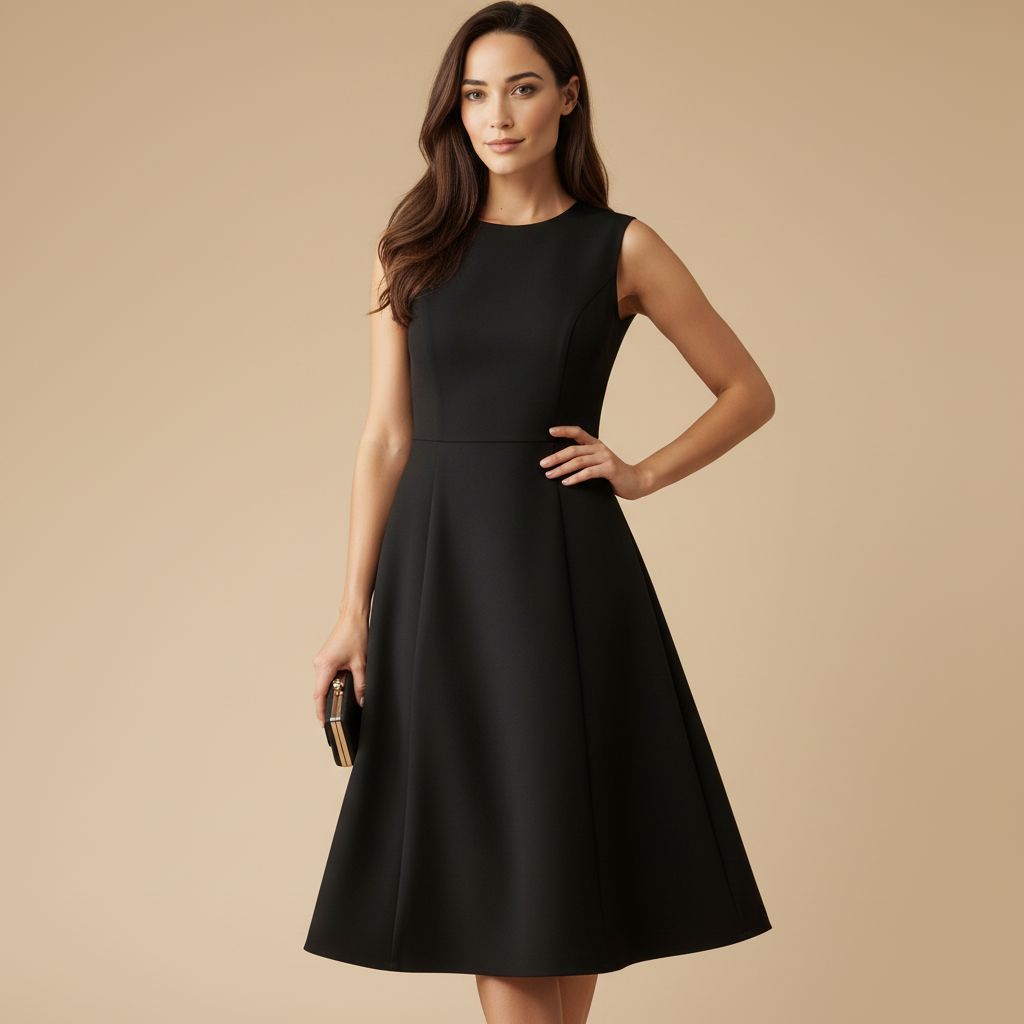 Женское черное платье миди без рукавов расклешенного А-силуэта