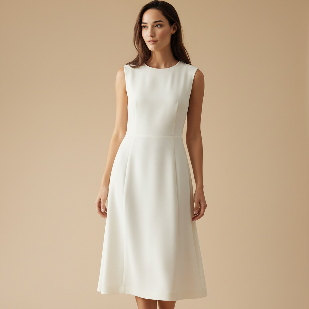 Женское платье миди без рукавов цвета слоновой кости, расклешенного А-силуэта