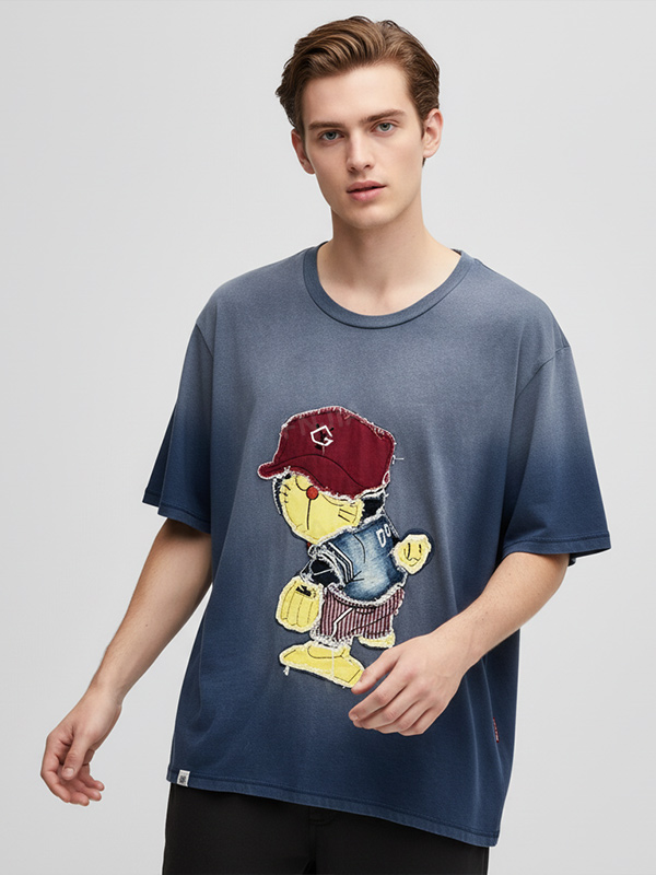 Мужская футболка с вышивкой Doraemon: Синяя с градиентом, повседневная, с коротким рукавом