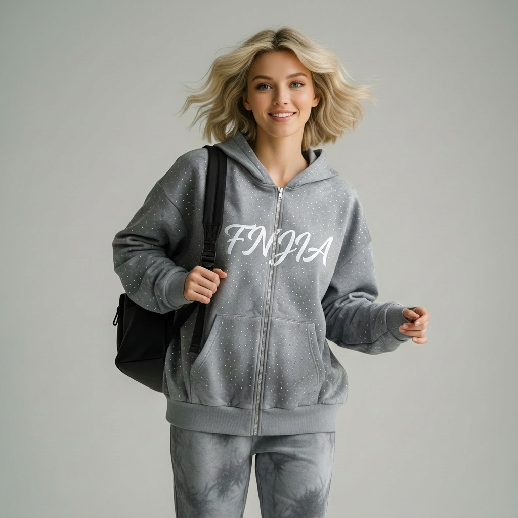 Серая толстовка унисекс со звездным принтом на молнии с рисунком "Мир неудачников"