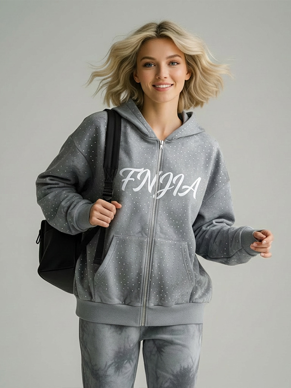 Серая толстовка унисекс со звездным принтом на молнии с рисунком 