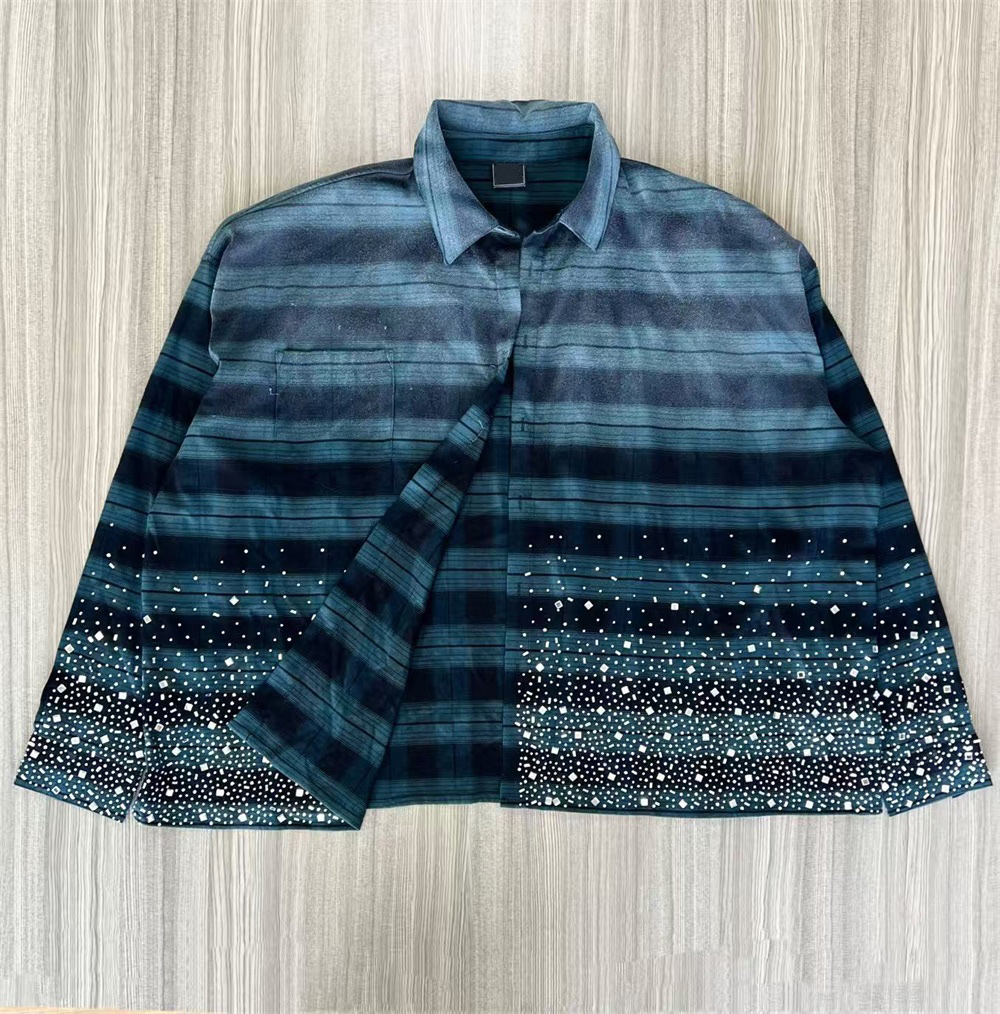 Мужская рубашка оверсайз в синюю полоску со звездным принтом, повседневная рубашка с длинным рукавом