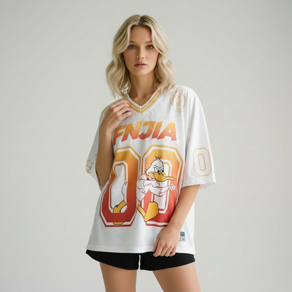 Белая спортивная майка Daffy Duck: Градиентный принт № 00, оверсайз