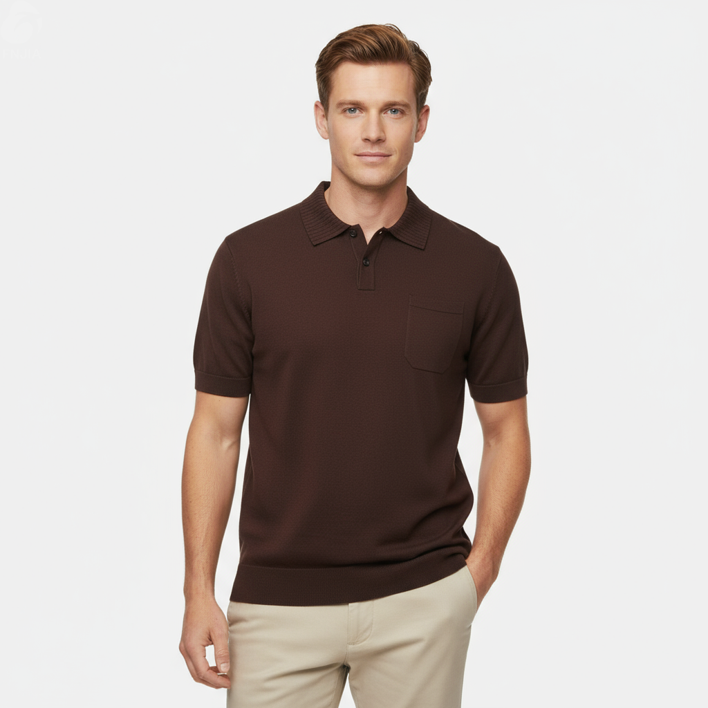 Мужская трикотажная рубашка поло бордового цвета: Дизайн нагрудного кармана