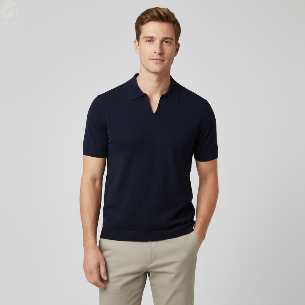 Мужская темно-синяя однотонная рубашка поло с коротким рукавом: Минималистичный дизайн