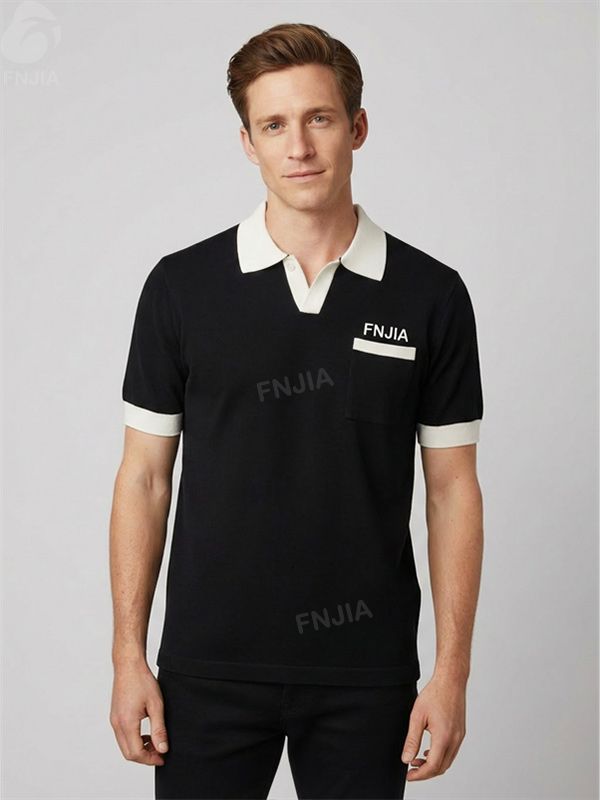 Мужская черно-белая рубашка-поло 