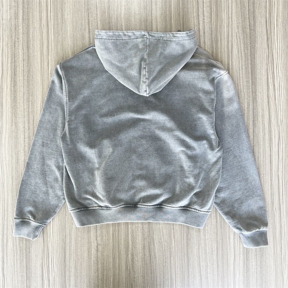 Серая толстовка унисекс с капюшоном на молнии, украшенная снежинками: Постиранная текстура