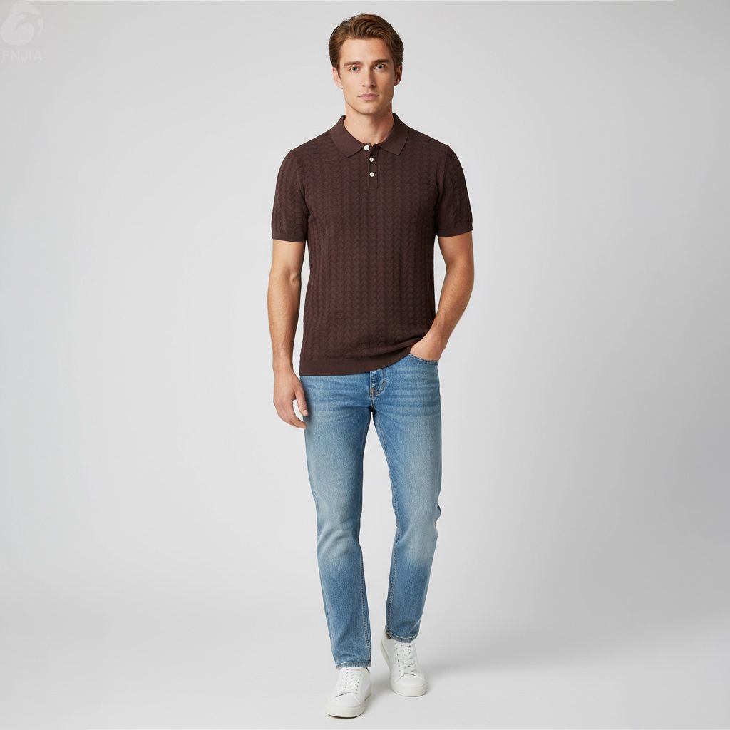 Мужская рубашка поло бордового цвета с текстурой: Геометрический узор