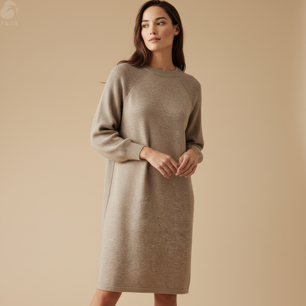 Женский бежевый вязаный свитер - FNJIA Custom Apparel Service-CPM2508-904