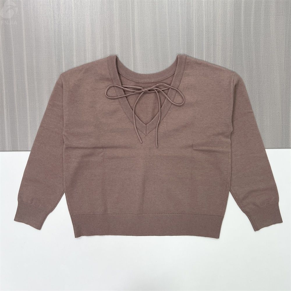 Женский вязаный свитер сиреневого цвета с завязками на спине - FNJIA Custom Apparel Service-FNJ250097