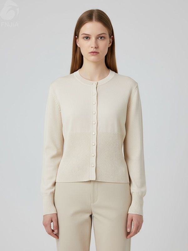 Женский кардиган из трикотажа в рубчик нейтральных тонов - FNJIA, изготовленный на заказ по индивидуальному заказу-FNJ250091