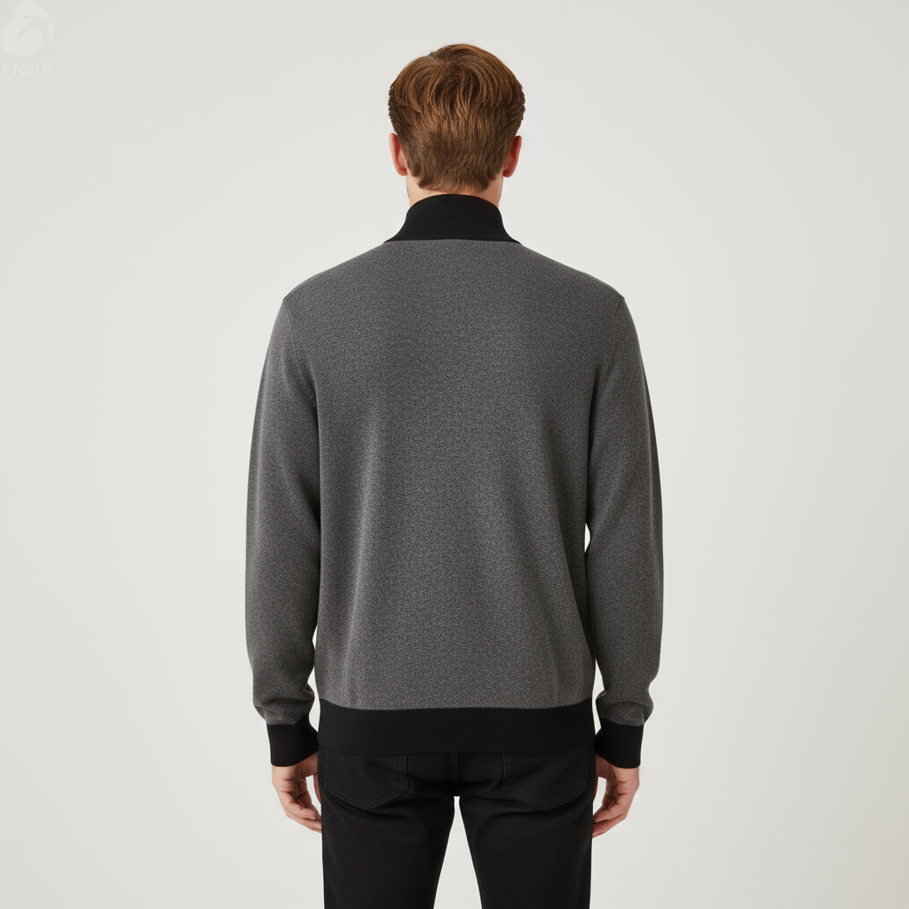 Мужская вязаная куртка на молнии в сером и черном цветах - FNJIA Custom Apparel Service-FNJ2500161