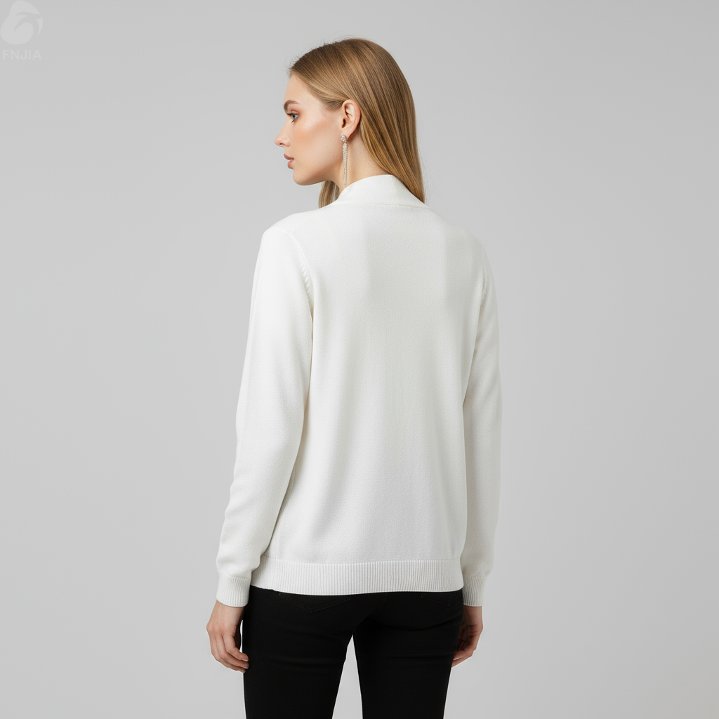 Женский белый вязаный кардиган с украшением на пуговицах - FNJIA Custom Apparel Service-FNJ250093