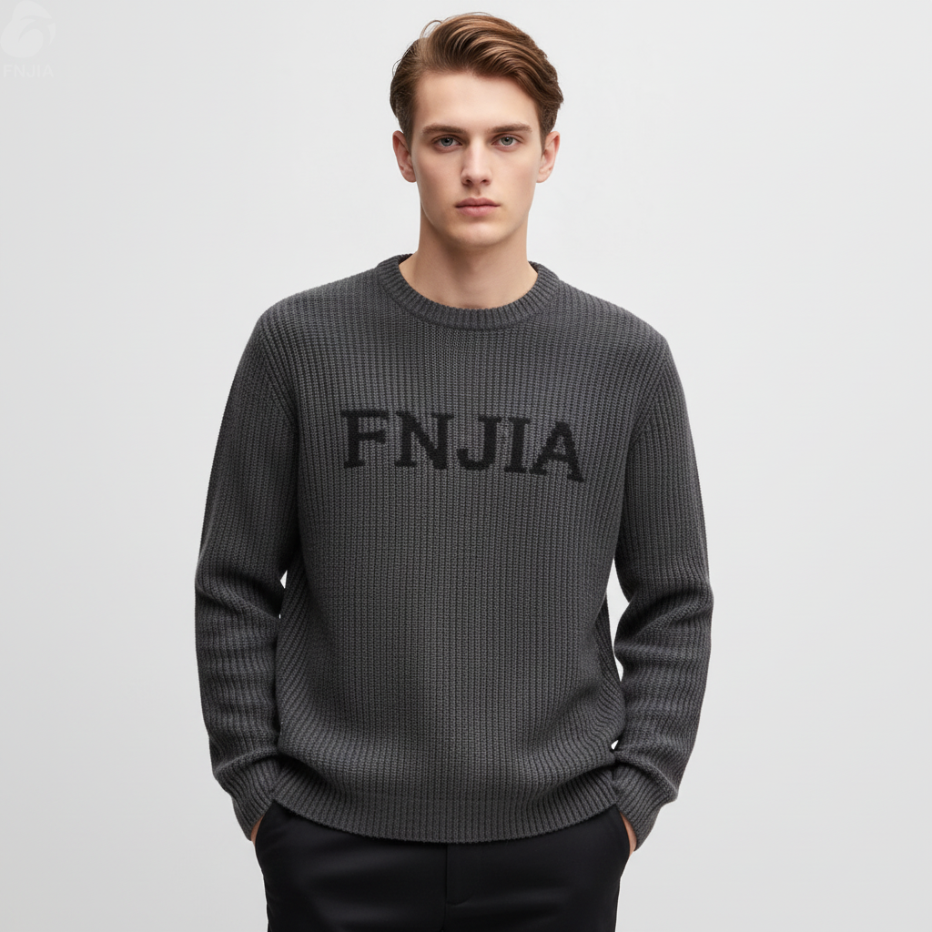 Мужской фирменный свитер угольной вязки в рубчик - FNJIA Custom Apparel Service
