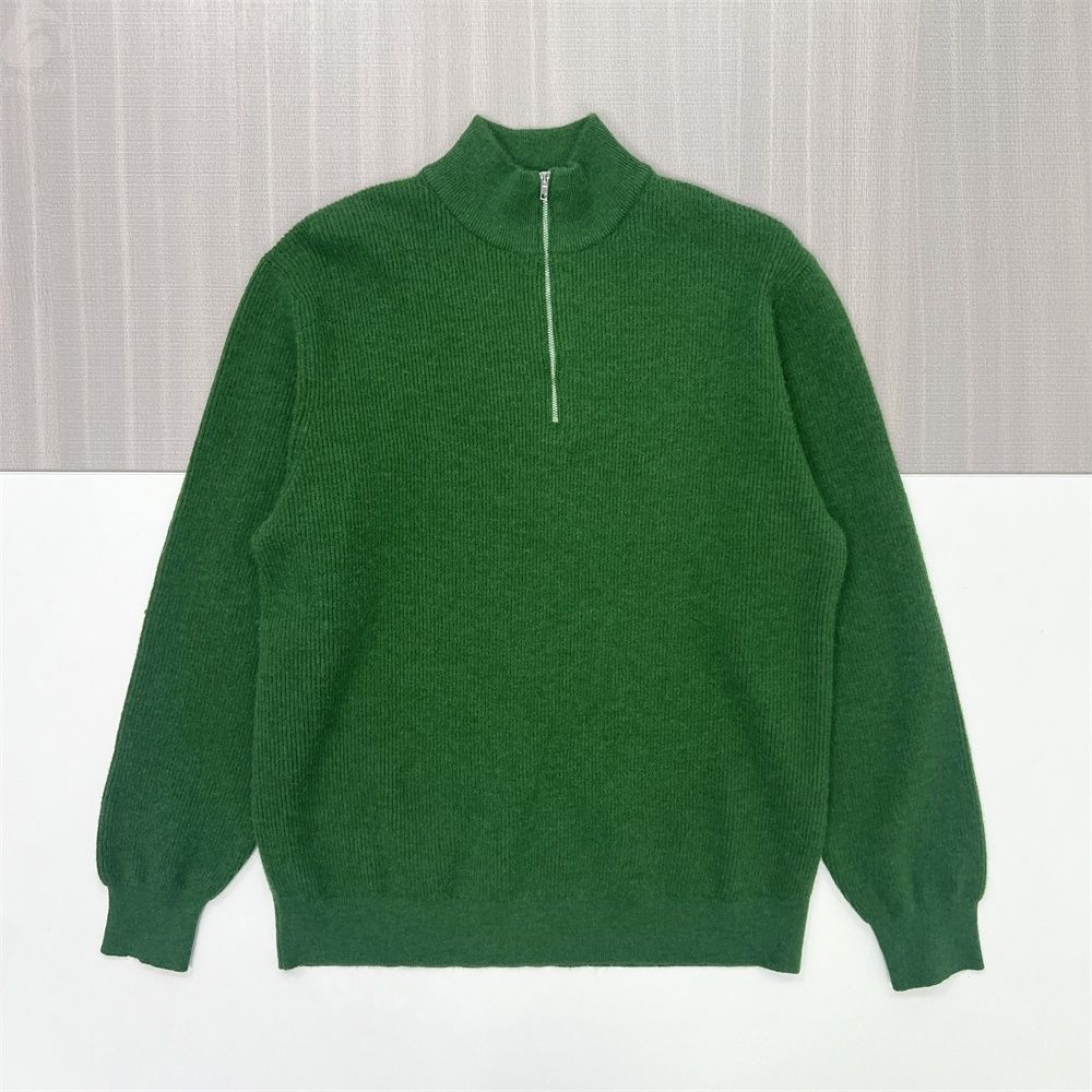 Мужской свитер изумрудно-зеленого цвета из трикотажа в рубчик с застежкой-молнией - FNJIA Custom Apparel Service