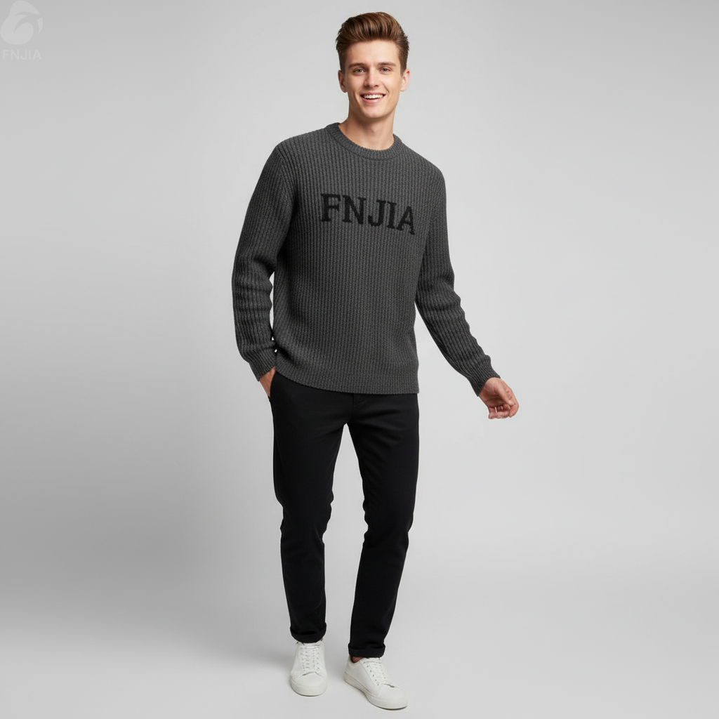 Мужской фирменный свитер угольной вязки в рубчик - FNJIA Custom Apparel Service