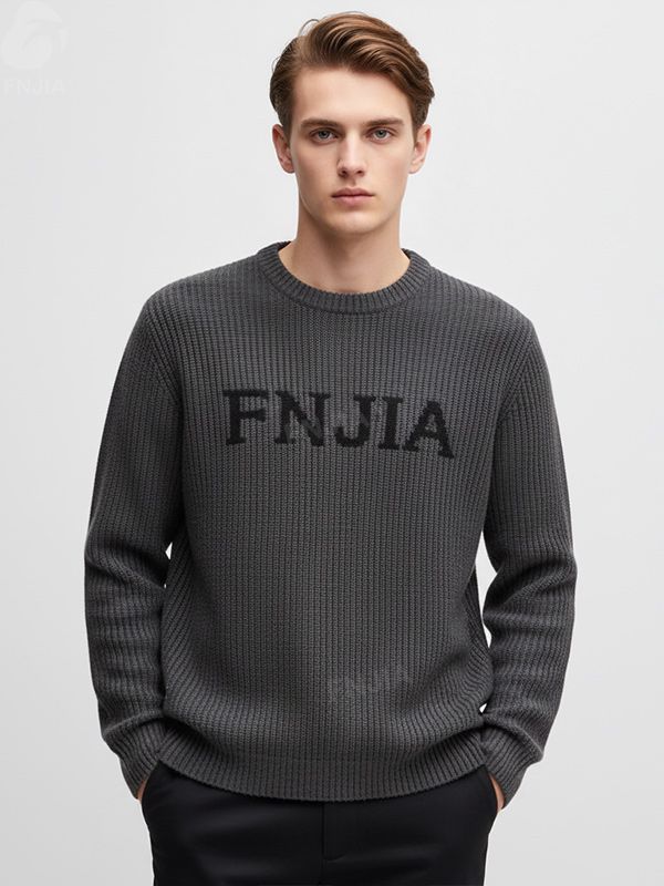 Мужской фирменный свитер угольной вязки в рубчик - FNJIA Custom Apparel Service