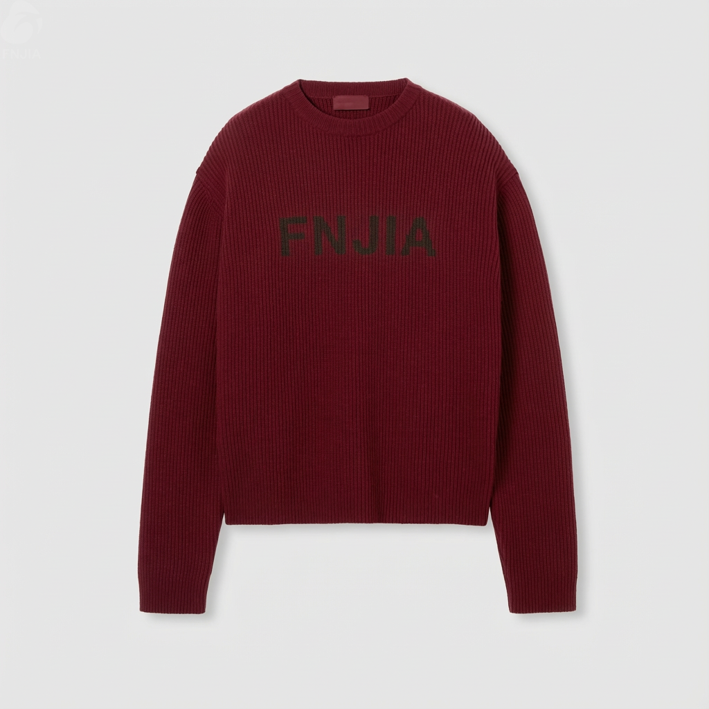Мужской фирменный свитер бордовой вязки в рубчик - FNJIA Custom Apparel Service