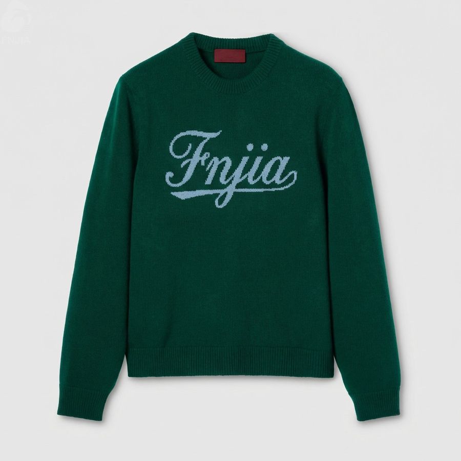 Мужской вязаный свитер изумрудно-зеленого цвета с буквенным тиснением - FNJIA Custom Apparel Service