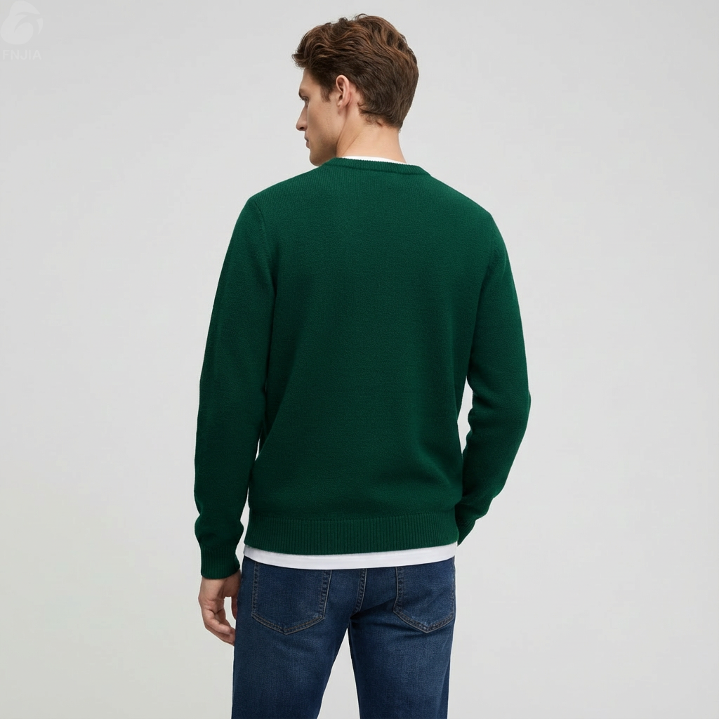 Мужской вязаный свитер изумрудно-зеленого цвета с буквенным тиснением - FNJIA Custom Apparel Service