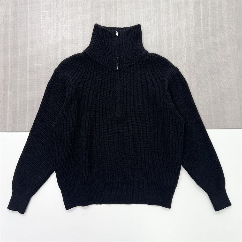 Мужской черный свитер с высоким воротом из трикотажа в рубчик на молнии - FNJIA Custom Apparel Service