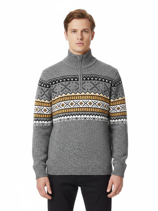 Мужской серый вязаный свитер на молнии в скандинавском стиле - FNJIA Custom Apparel Service