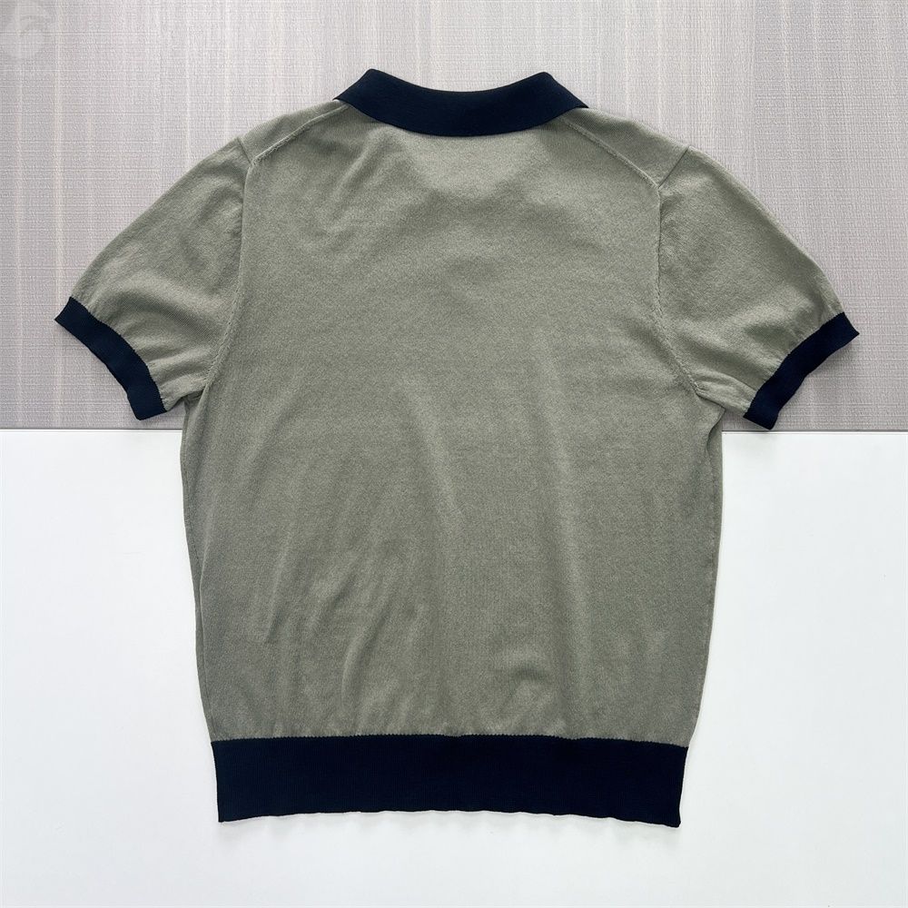 Мужское поло из контрастного трикотажа бежевого и темно-синего цветов - FNJIA Custom Apparel Service