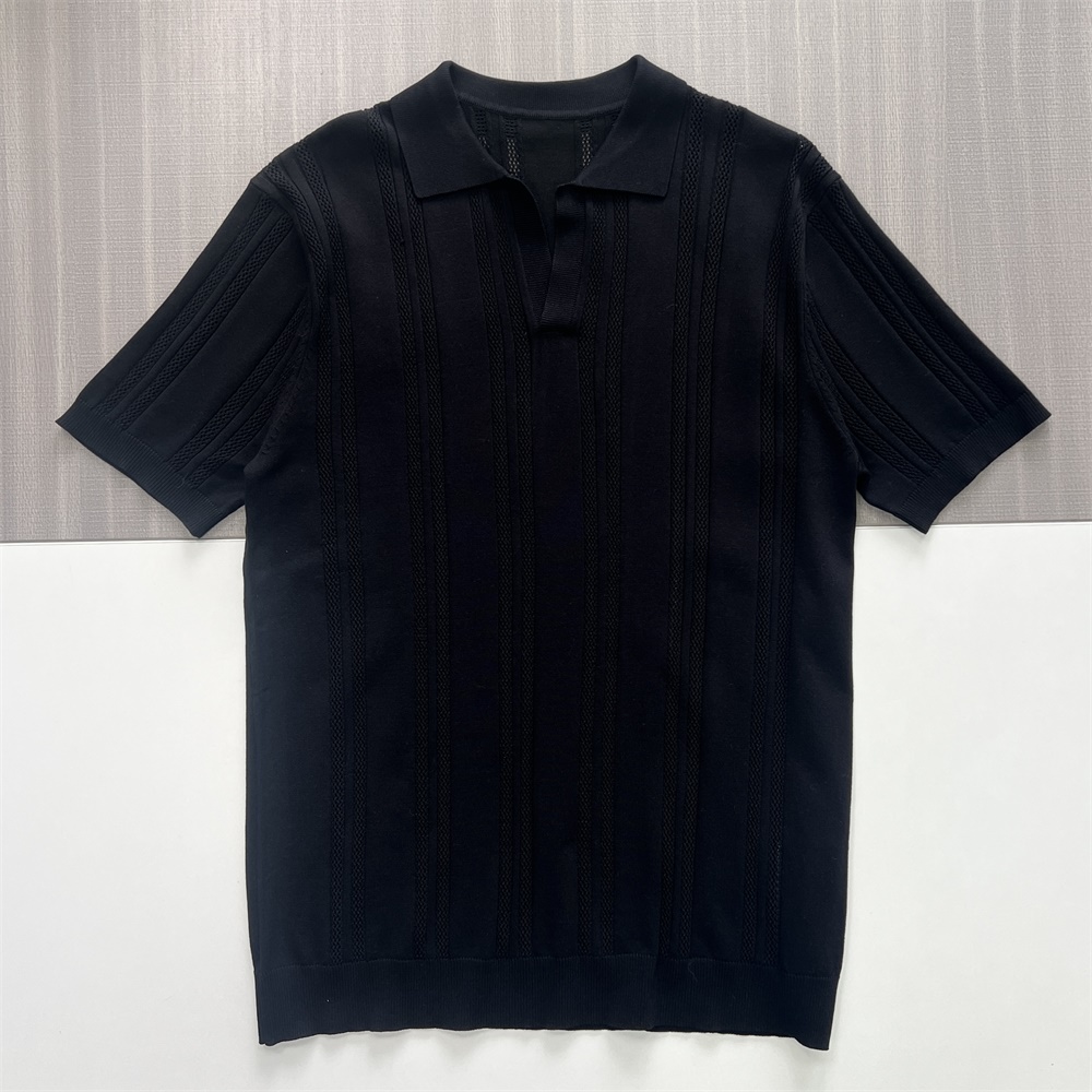 Мужская черная трикотажная рубашка поло в вертикальную полоску с текстурой, выполненная на заказ, с открытой планкой