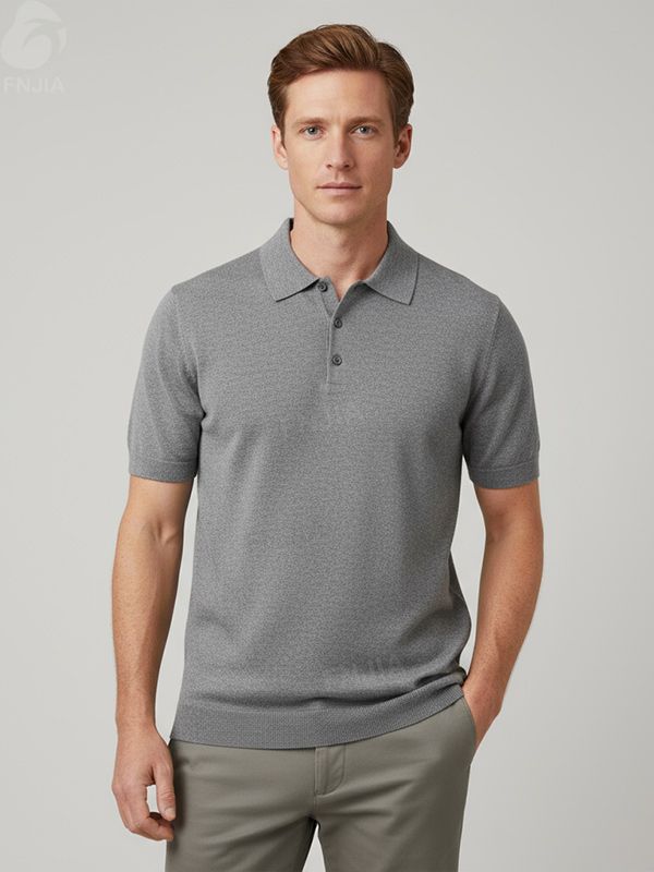Мужское трикотажное поло серого цвета с подкладкой - FNJIA Custom Apparel Service
