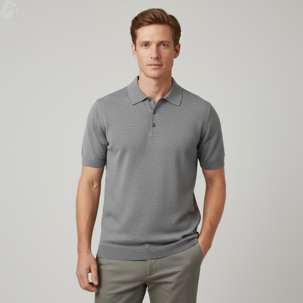 Мужское трикотажное поло серого цвета с подкладкой - FNJIA Custom Apparel Service