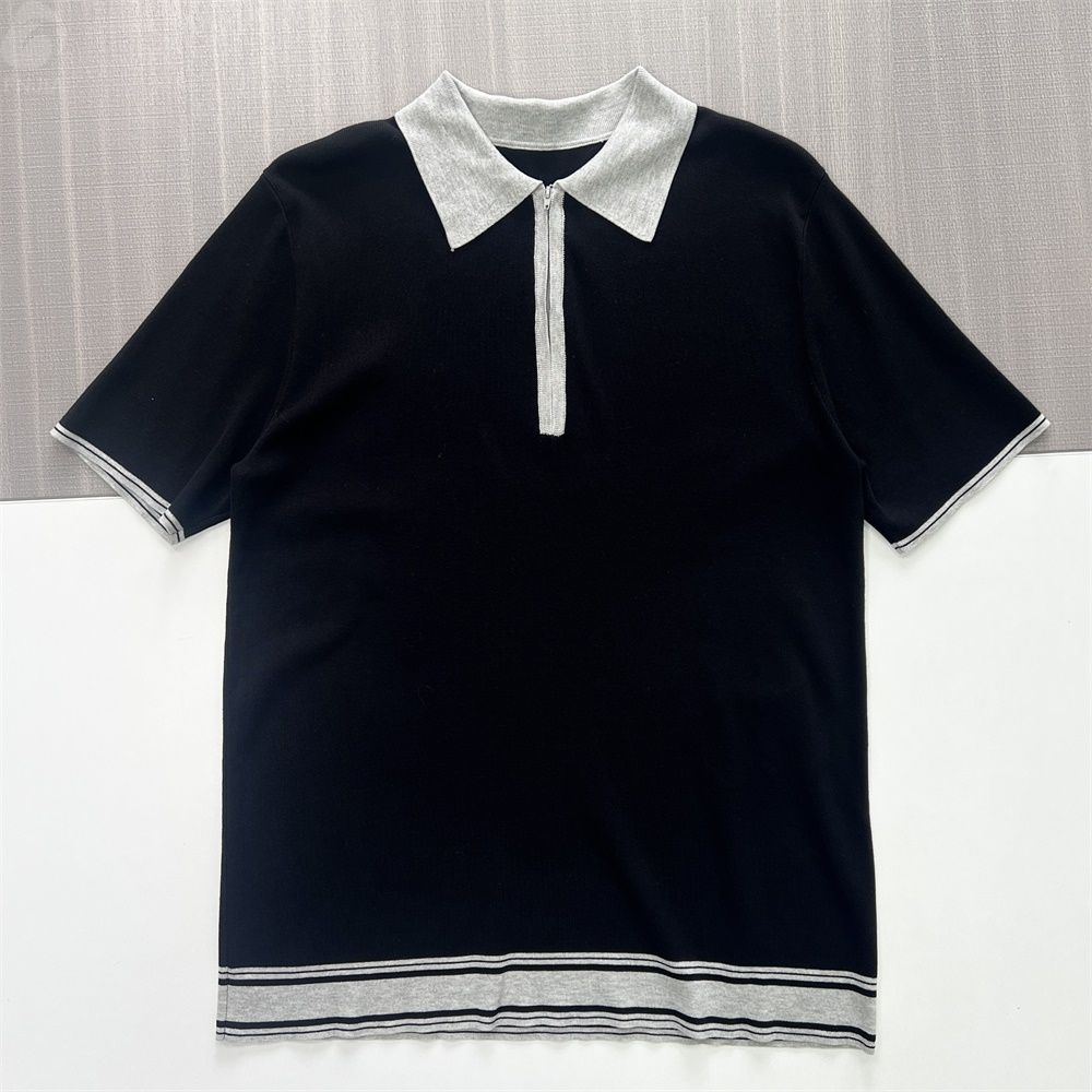 Мужское вязаное поло черного и серого цветов с контрастной отделкой - FNJIA Custom Apparel Service