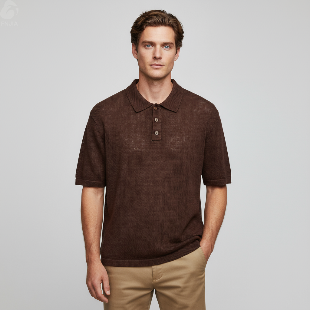 Мужское поло из фактурного трикотажа бордового цвета - FNJIA Custom Apparel Service