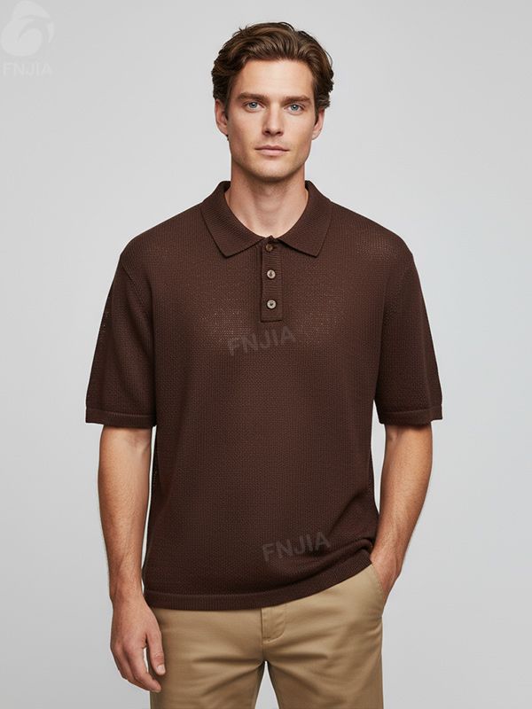 Мужское поло из фактурного трикотажа бордового цвета - FNJIA Custom Apparel Service