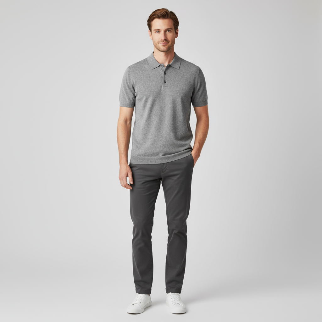 Мужское трикотажное поло серого цвета с подкладкой - FNJIA Custom Apparel Service