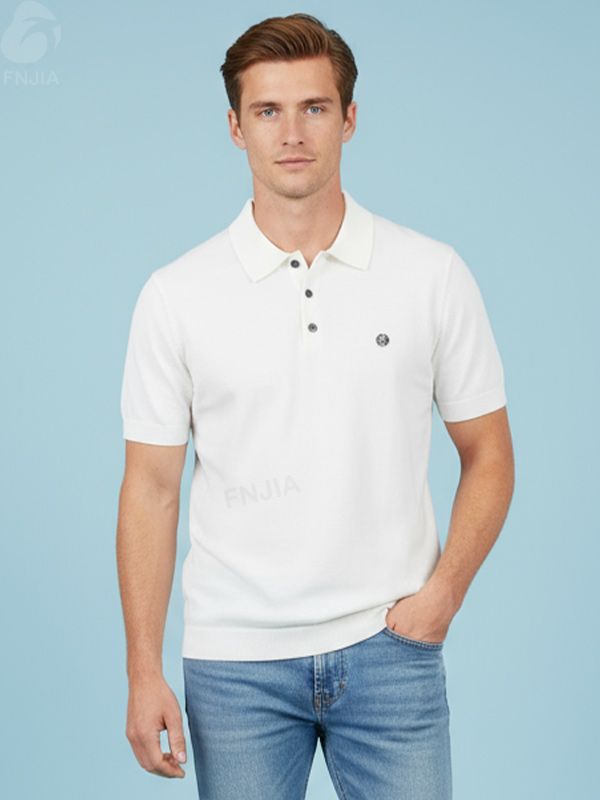 Мужское белое вязаное поло с вышивкой - FNJIA Custom Apparel Service