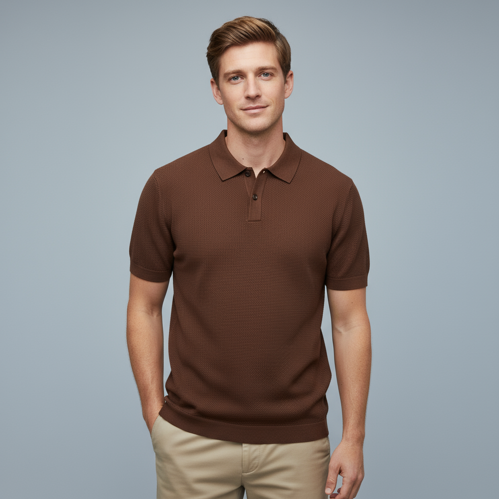 Мужская рубашка поло из вафельного трикотажа цвета мокко коричневого цвета с индивидуальной дышащей текстурой