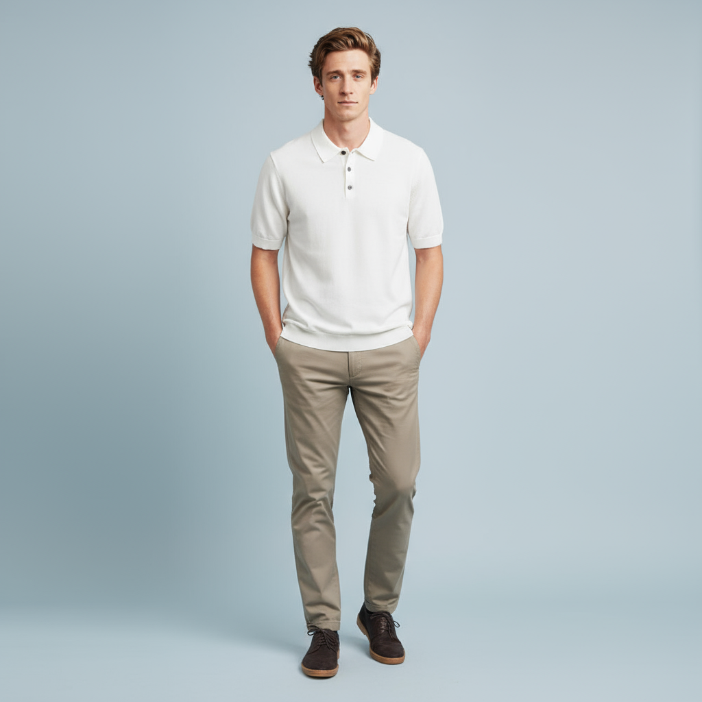 Мужская белоснежная трикотажная рубашка-поло с контрастными пуговицами на заказ и приталенным дизайном