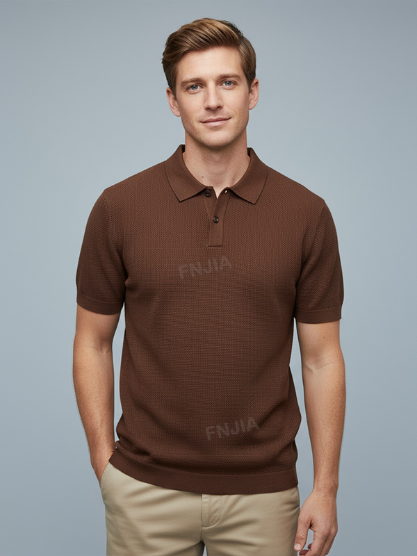 Мужская рубашка поло из вафельного трикотажа цвета мокко коричневого цвета с индивидуальной дышащей текстурой