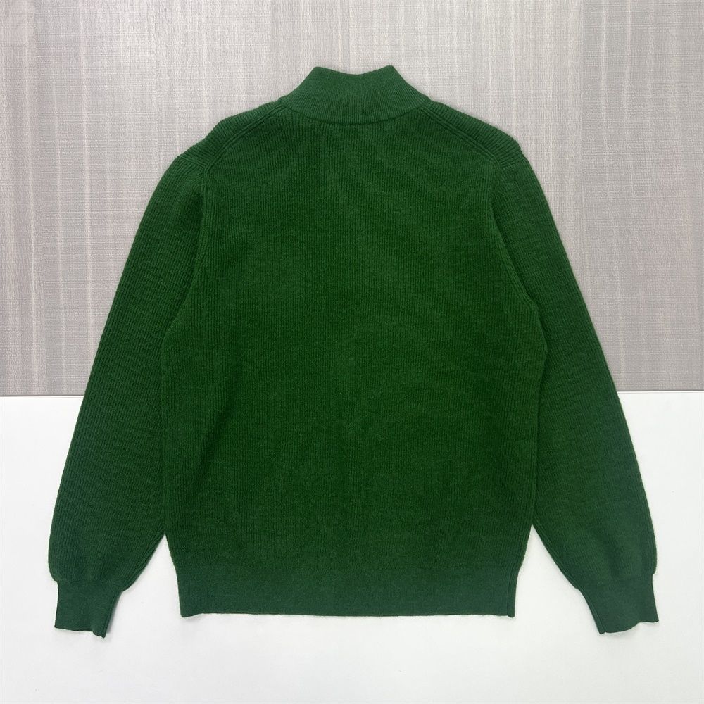 Мужской свитер с застежкой-молнией в рубчик темно-зеленого цвета - Индивидуальный дизайн свободного кроя