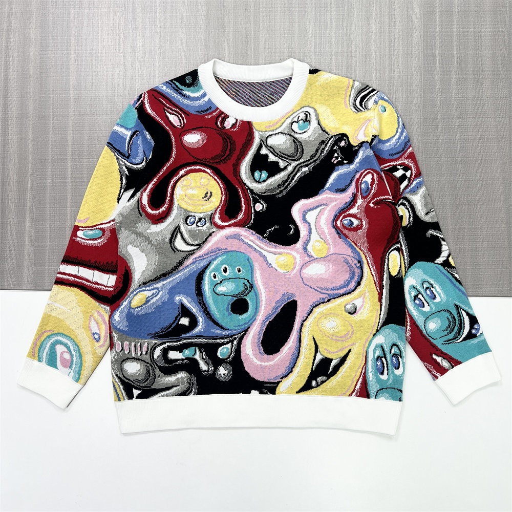 Мужской свитер с круглым вырезом и ярким абстрактным принтом в виде персонажей - Индивидуальный авангардный дизайн