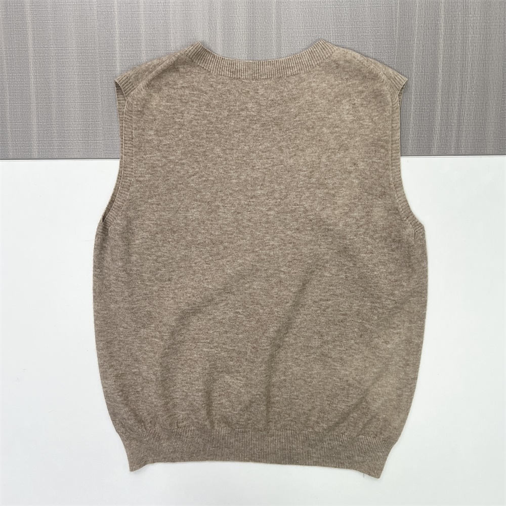 Женский бежевый вязаный жилет с круглым вырезом под мрамор - универсальный многослойный дизайн на заказ