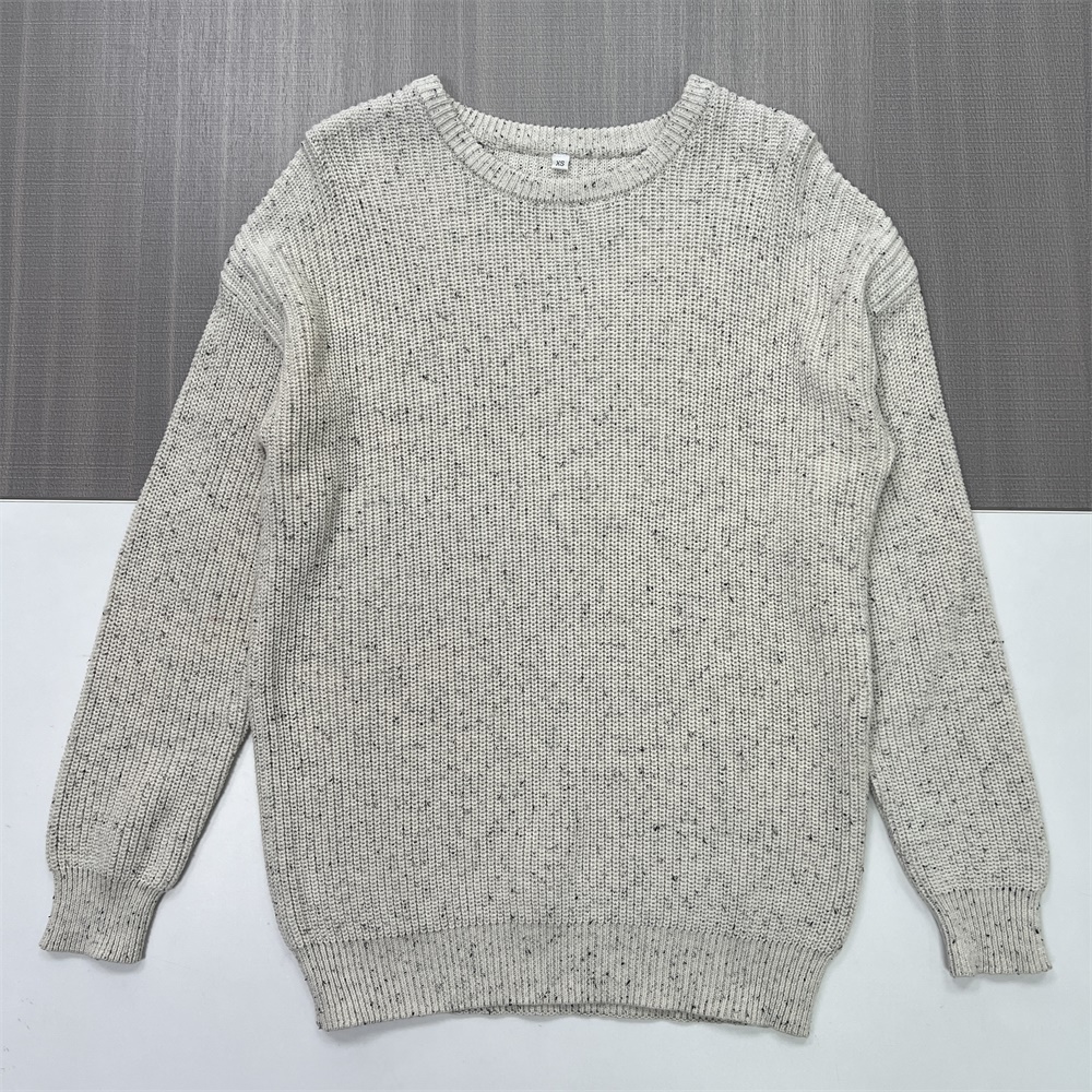 Мужской вязаный свитер с круглым вырезом и текстурой под мрамор из овсяных хлопьев - Индивидуальный универсальный дизайн