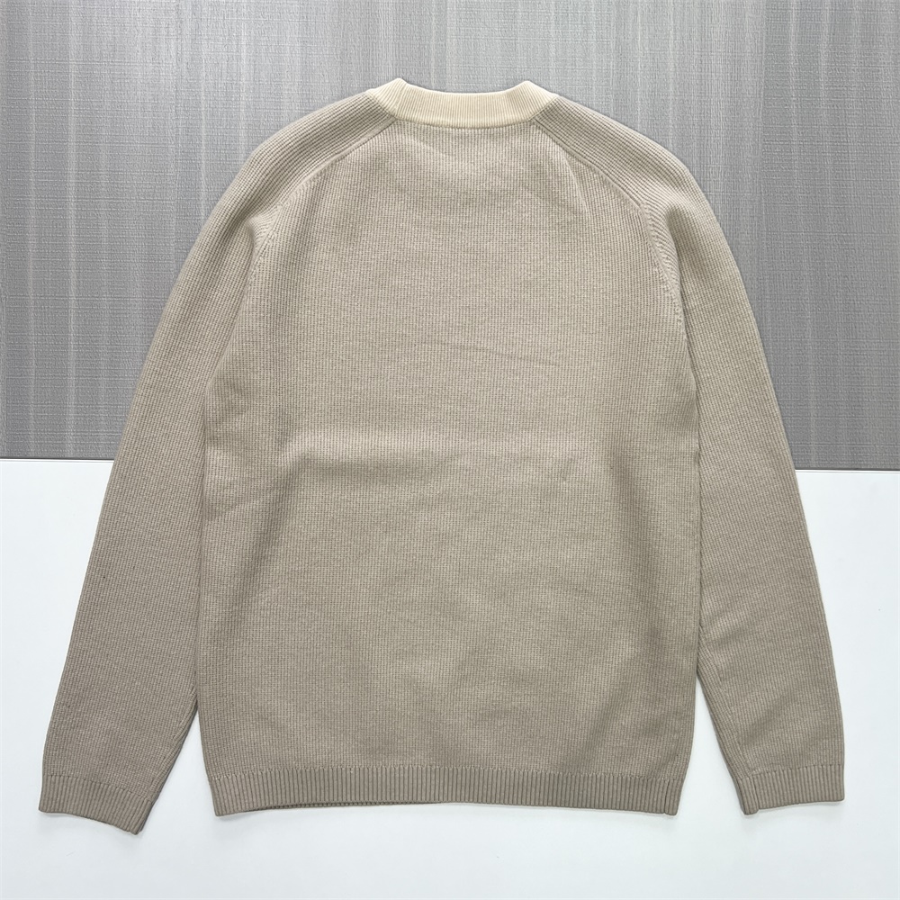 Мужской вязаный свитер с круглым вырезом в бежевых и серо-коричневых тонах - индивидуальный дизайн свободного кроя